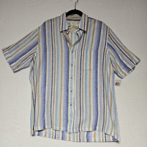 Tasso Elba Island Linen Blend Shirt Mens‎ Sz M Striped Beachy Coastal Preppy - Picture 5 of 8